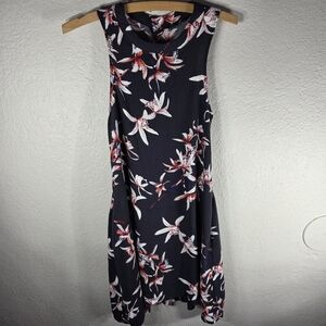 Knot Sisters Floral Navy Blue Racerback Sleeveless Midi Dress Size M Pockets